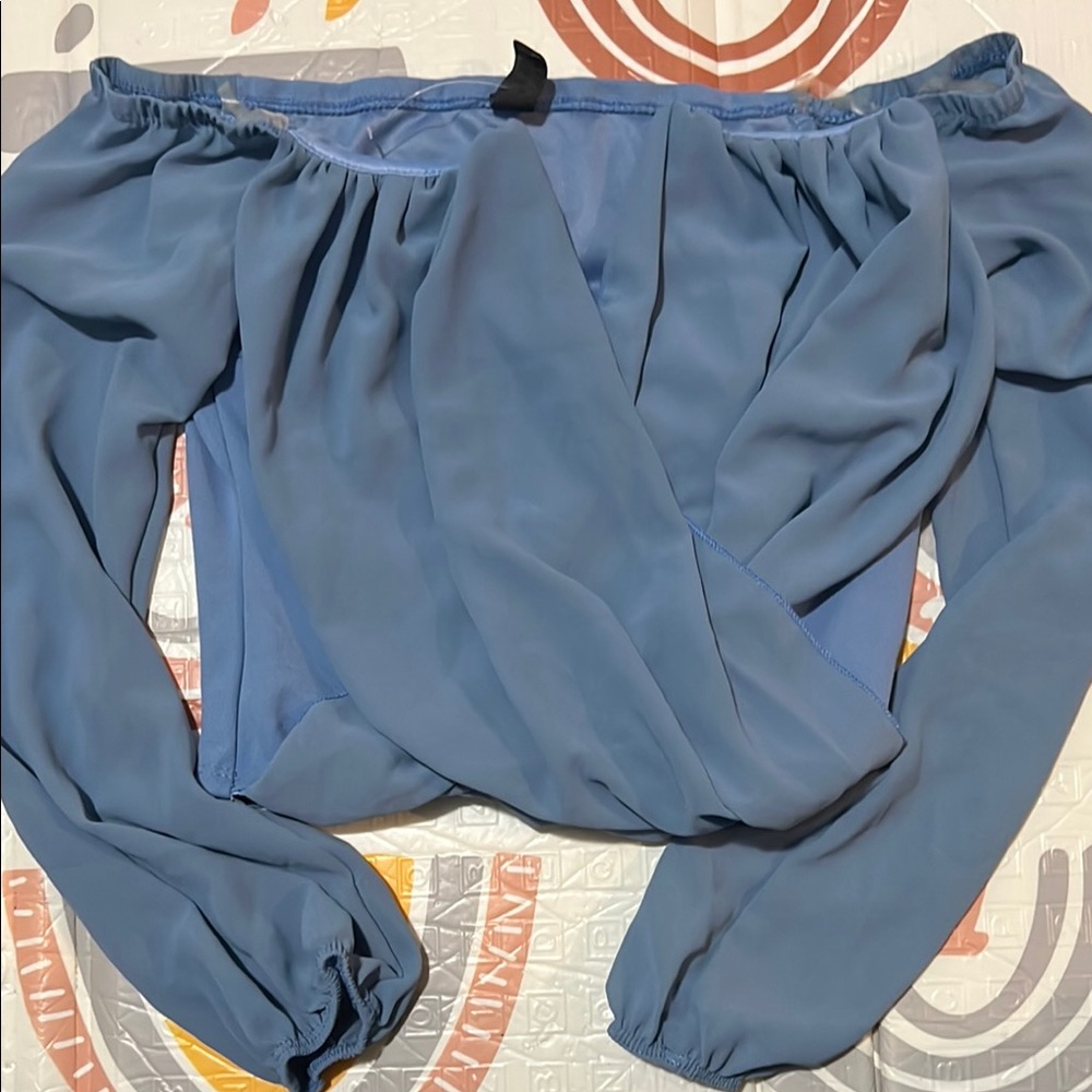 Windsor Blue Off the Shoulder Puff Sleeve Blouse